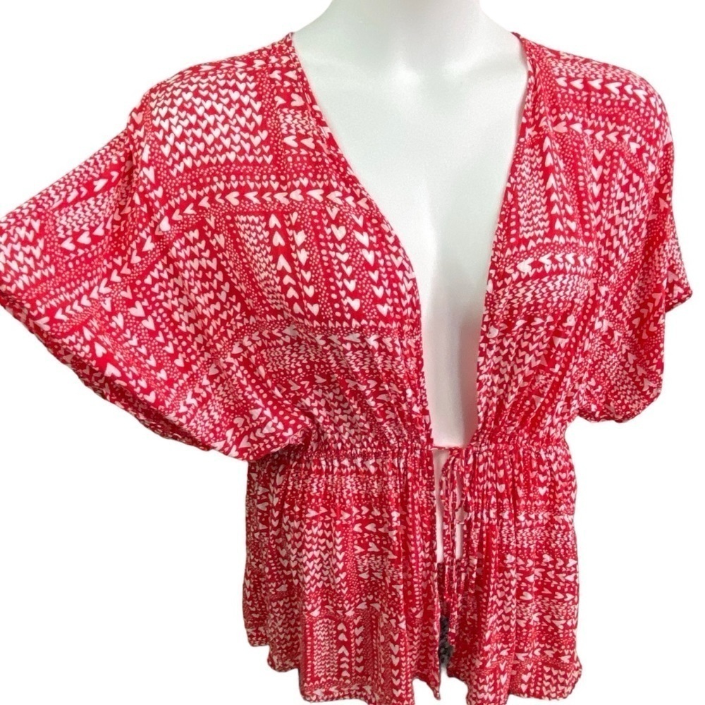 Victorias Secret VS Womens One Size Short Tie Robe Kimono Red Hearts Valentines